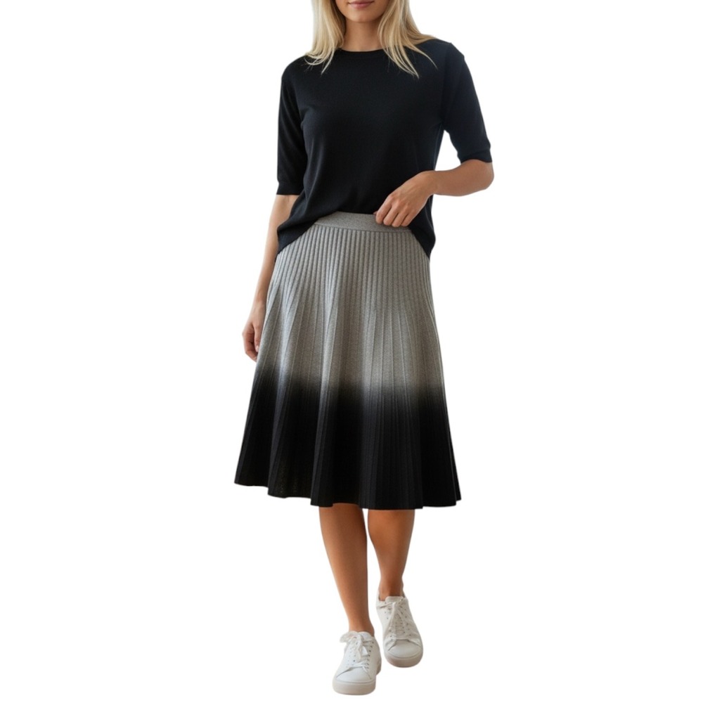 CARMEN MARC VALVO Ribbed Ombre Midi Sweater Skirt Women Size S Gray Black Knit
